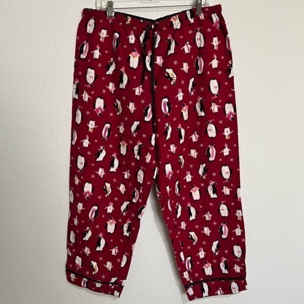 Delicates Womens Fleece Penguin Sleep Lounge PJ Pants Pocket Cotton Like New XL